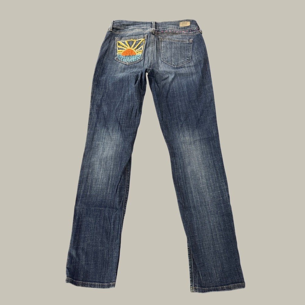 Gray Saks Fifth Avenue Best Friend Jeans Women 25 Blue Embroidered Sun